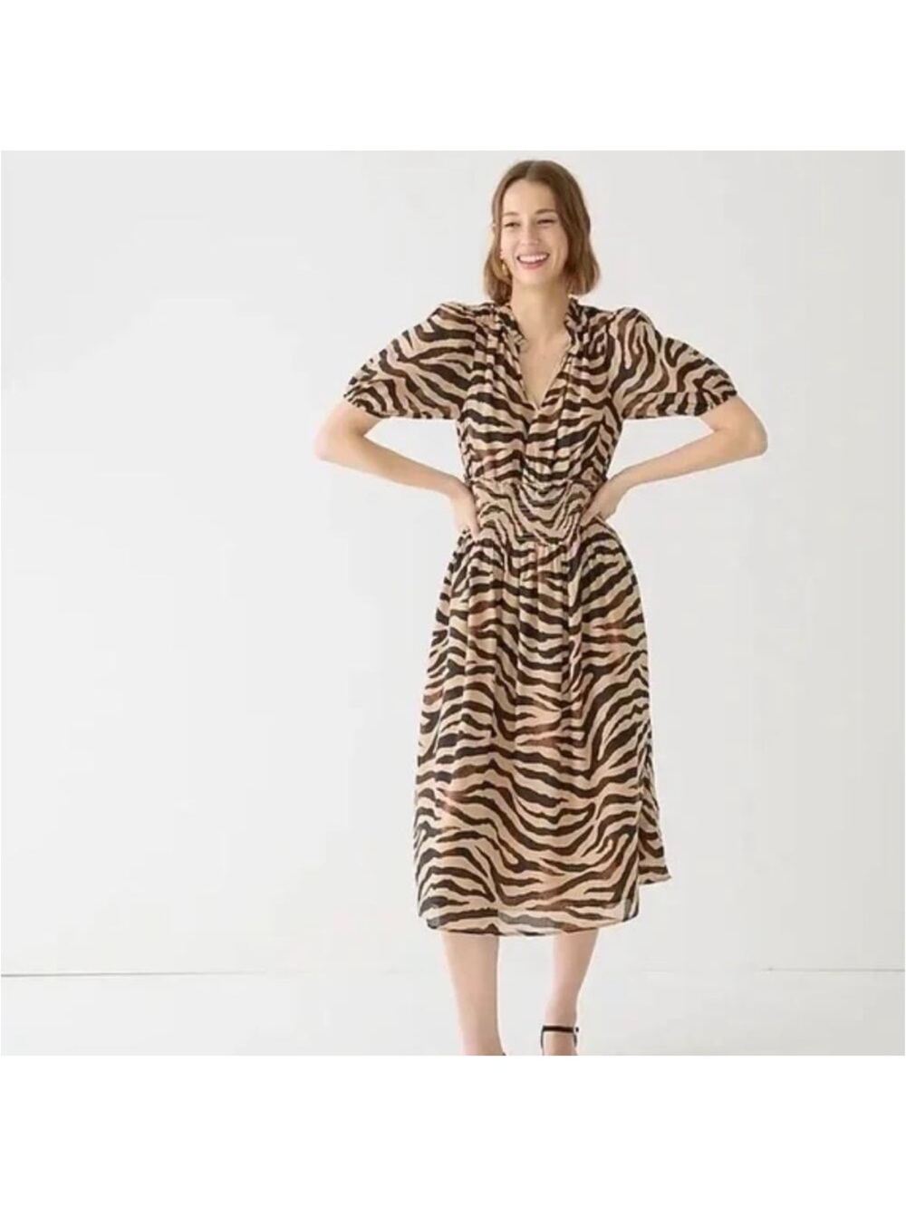 Women's J Crew cotton voile Zebra Print Midi Dress medium